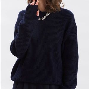 FRANKIE SHOP Crewneck Thumbhole Sweater Navy